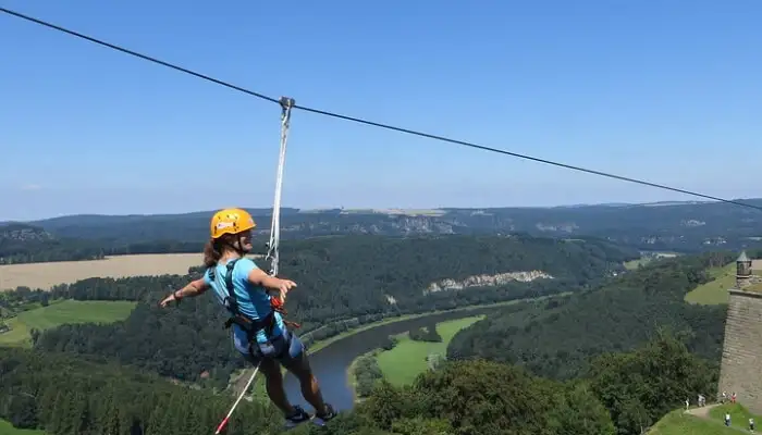 Girl trying out flying fox at Genting Highlands