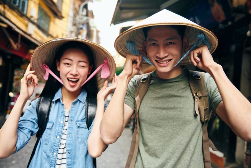 two tourist enjoying vietnam trip